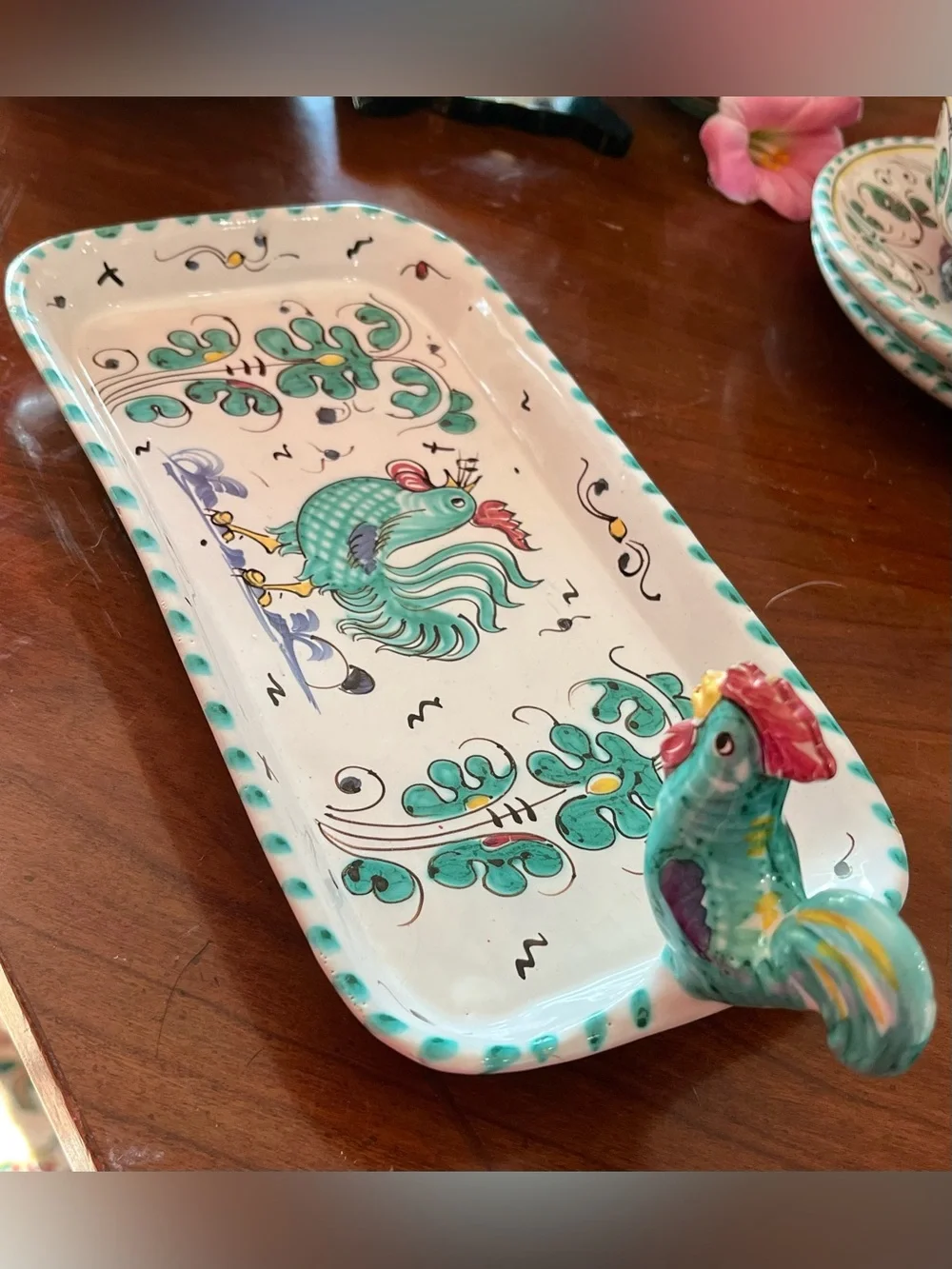 VTG PV Italy Orvieto Peasant Village Green Rooster Complimentary Serving Pieces